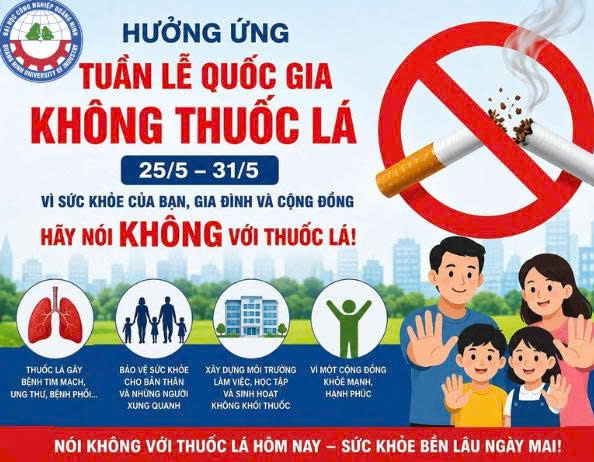 Trường Đại học Công nghiệp Quảng Ninh hưởng ứng “Ngày Thế giới không thuốc lá 31/5; Tuần lễ Quốc gia không thuốc lá 25-31/5/2026”