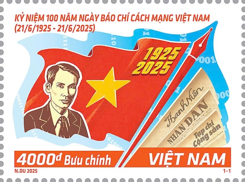 Bộ tem kỷ niệm 100 năm Ngày Báo chí cách mạng Việt Nam (21/6/1925 - 21/6/2025). (Nguồn: https://www.qdnd.vn)